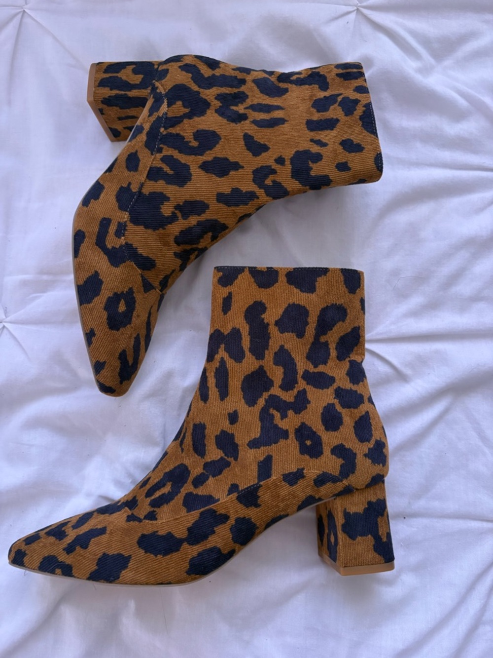 Leopard Print Block Heel Ankle Boots - Brown/Black